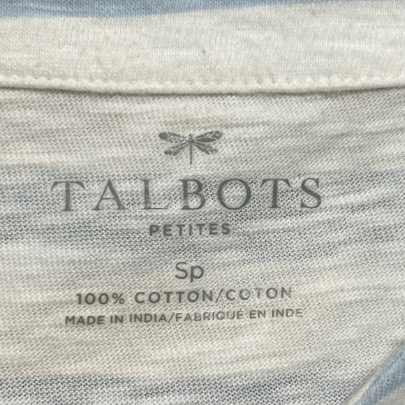 Talbots Women's Blouse SP White Blue Striped Cotton Nautical Casual Lagenlook - Picture 4 of 9